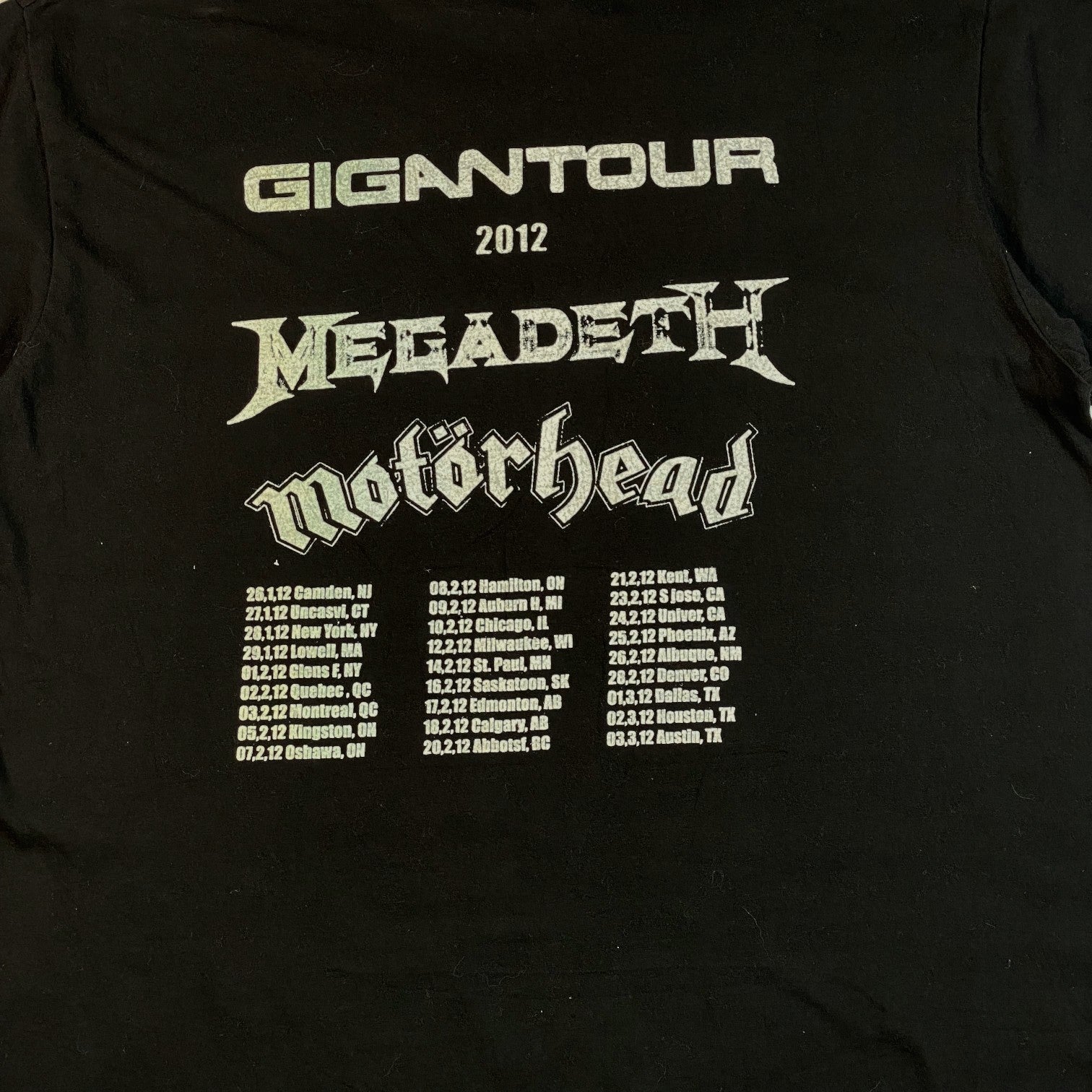 Digg It Thrift & Vintage black Megadeth and Motörhead Gigantour 2012 concert tour graphic t-shirt back print