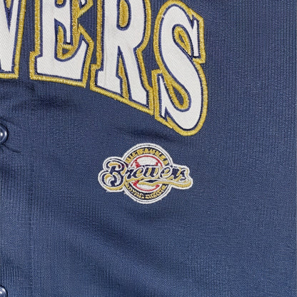 Digg It Thrift & Vintage blue Milwaukee Brewers baseball jersey with embroidered team logo and lettering