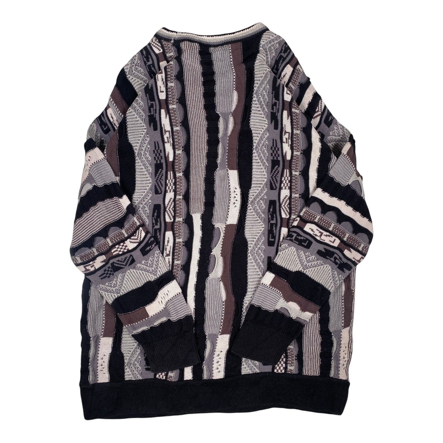 Digg It Thrift & Vintage monochromatic textured knit crewneck sweater with multi-pattern design in black and grey