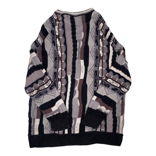 Digg It Thrift & Vintage monochromatic textured knit crewneck sweater with multi-pattern design in black and grey