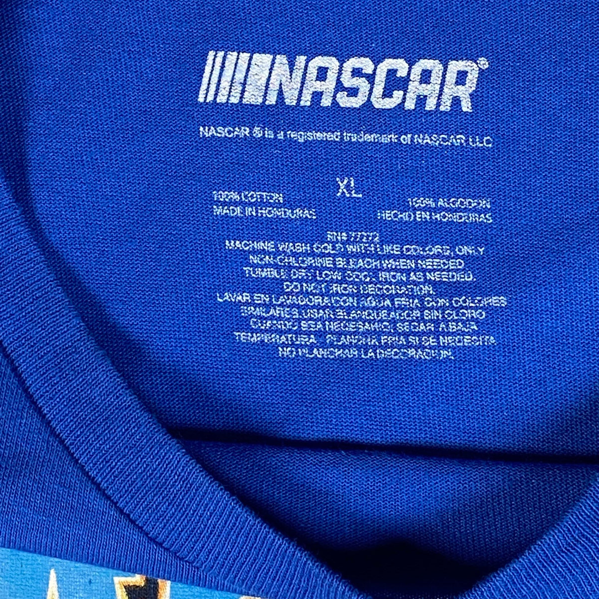 Digg It Thrift & Vintage royal blue NASCAR cotton t-shirt with printed inner neck label, size XL