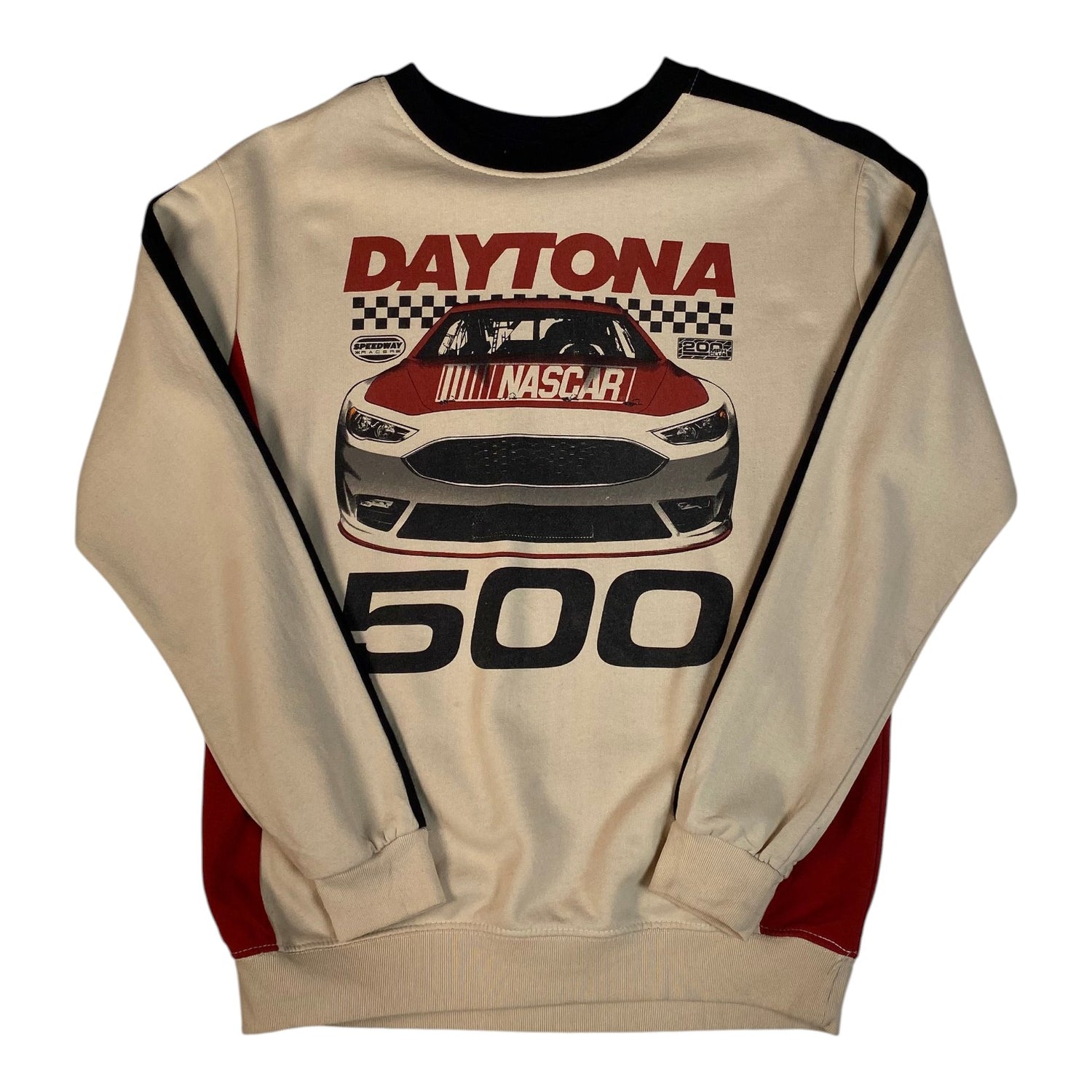 Digg It Thrift & Vintage cream NASCAR Daytona 500 colorblock crewneck sweatshirt with red and black accents