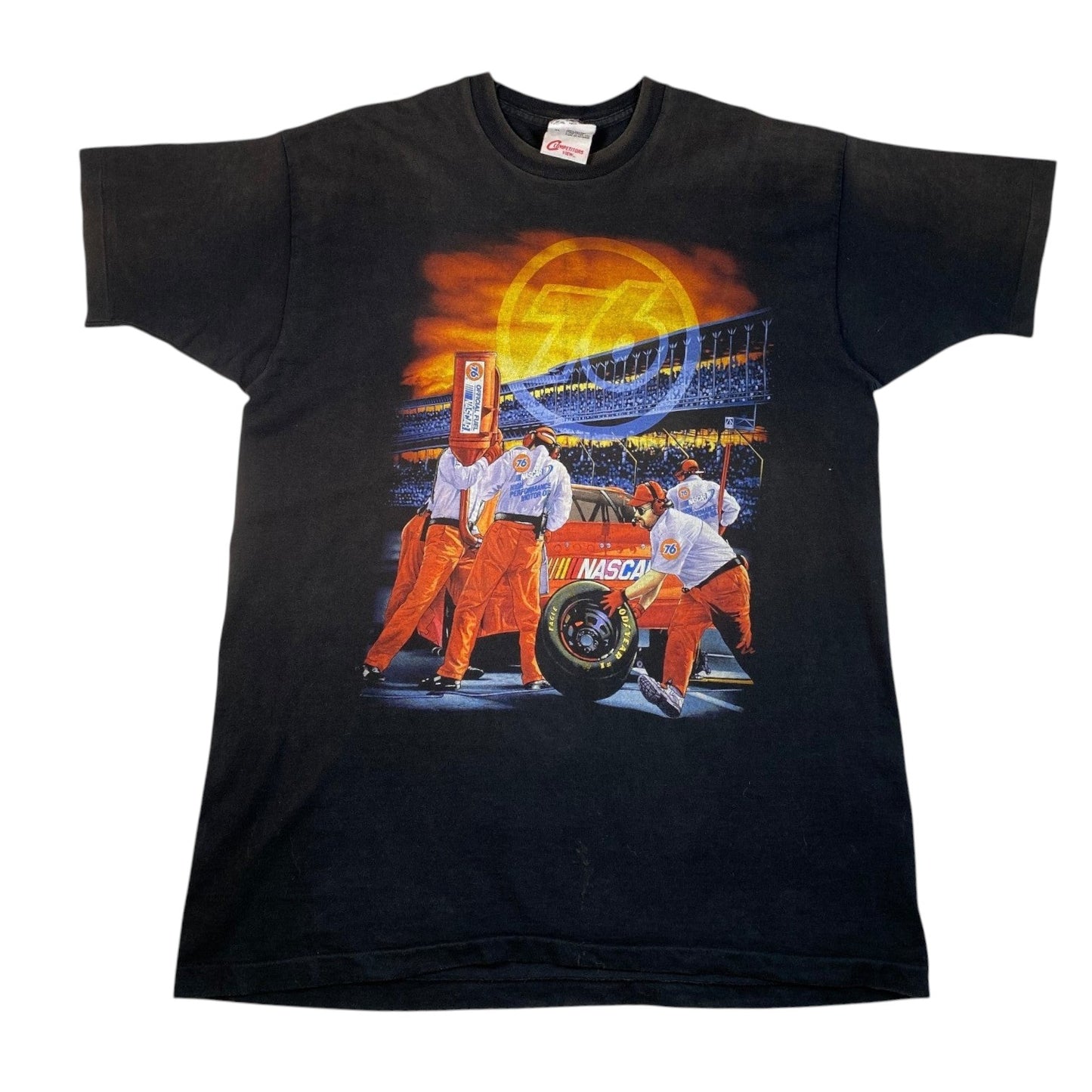 Digg It Thrift & Vintage black NASCAR Union 76 pit crew graphic t-shirt with racing team scene