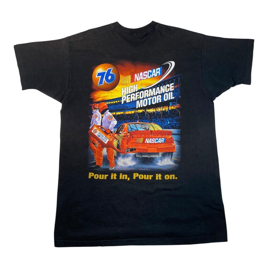 Digg It Thrift & Vintage black NASCAR Union 76 pit crew graphic t-shirt with racing car and crew members print