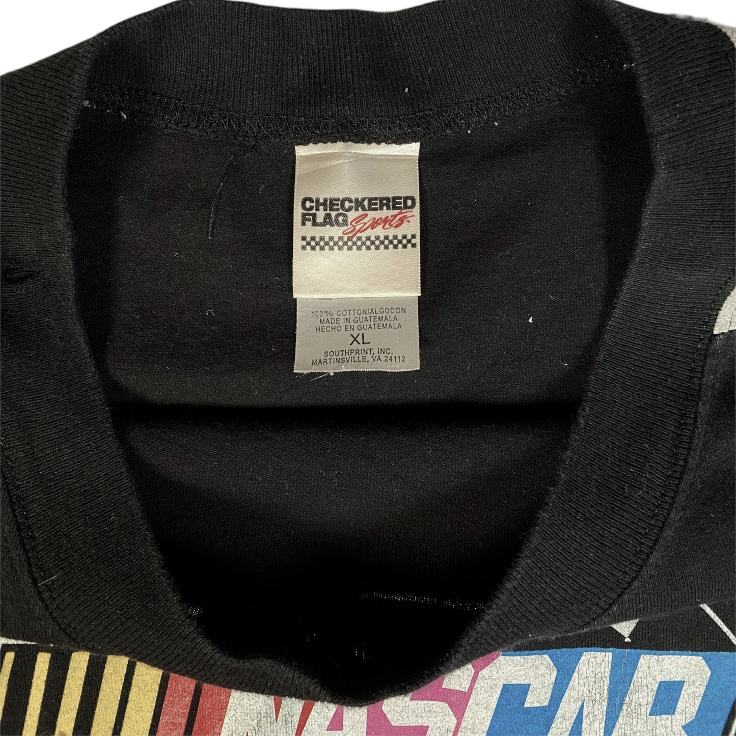 Digg It Thrift & Vintage black NASCAR racing long sleeve t-shirt with Checkered Flag Sports tag, size XL