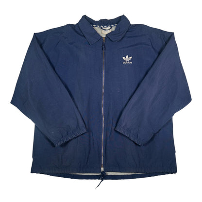 Digg It Thrift & Vintage navy Adidas coach jacket with white embroidered Trefoil logo and full zip front