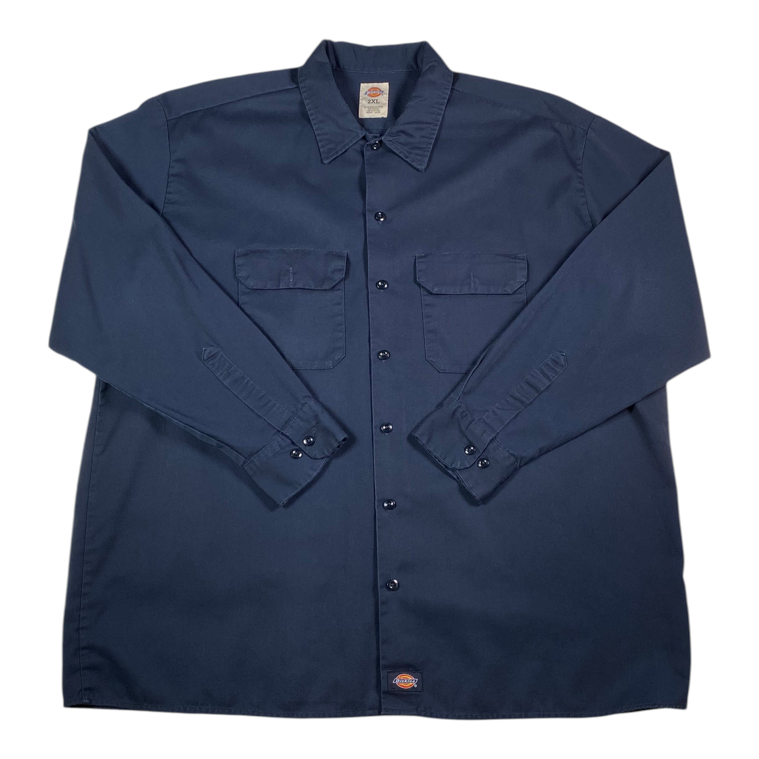 Digg It Thrift & Vintage dark navy Dickies long sleeve work shirt with button-down front and dual chest pockets