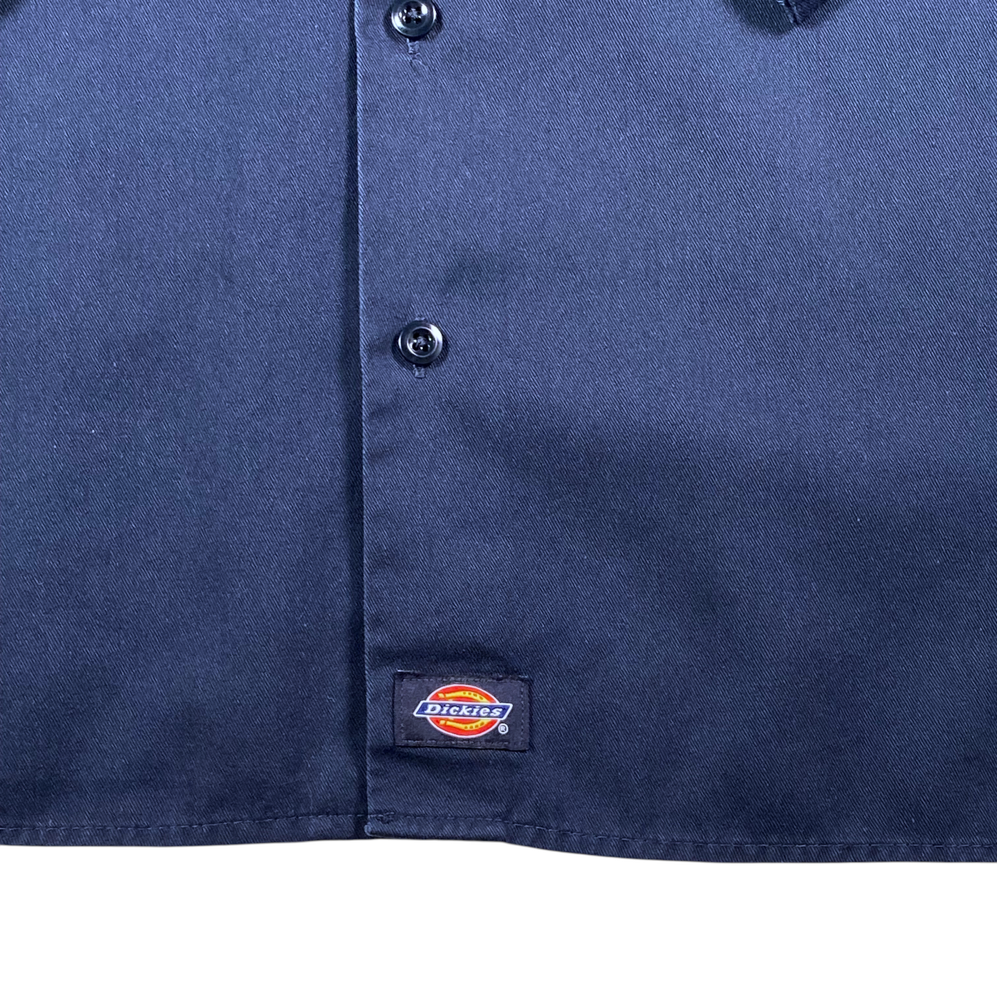 Digg It Thrift & Vintage dark navy Dickies long sleeve work shirt with button-down front and logo patch