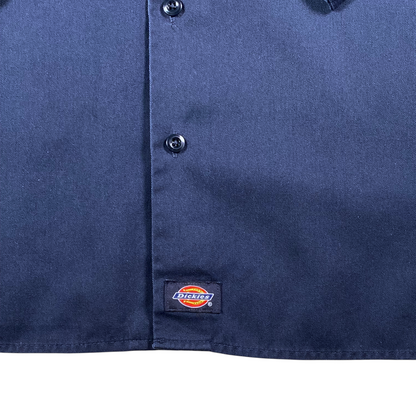 Digg It Thrift & Vintage dark navy Dickies long sleeve work shirt with button-down front and logo patch