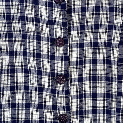 Digg It Thrift & Vintage navy and white plaid sleeveless button-up top with textured dark buttons