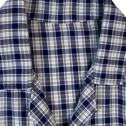 Digg It Thrift & Vintage navy and white plaid sleeveless camp collar button-up shirt with a classic vintage fit