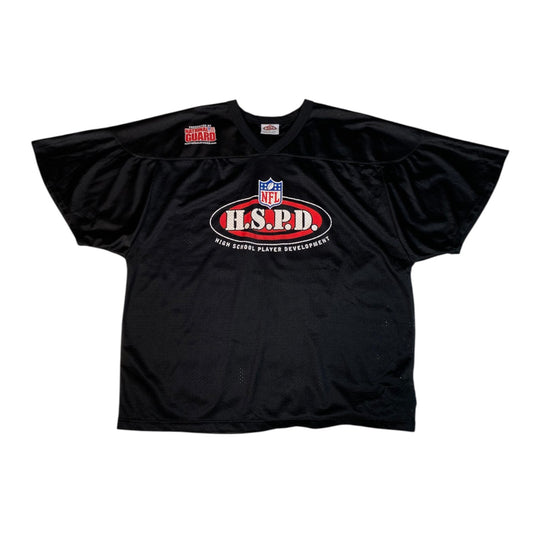 Digg It Thrift & Vintage black NFL H.S.P.D. mesh practice jersey with National Guard logo, size 2XL