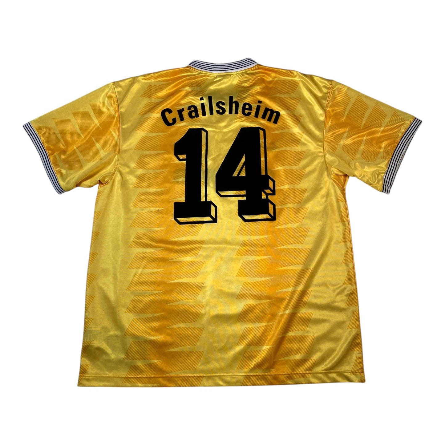 Digg It Thrift & Vintage 90s Nike TSV Crailsheim yellow football jersey with black number 14 and striped trim