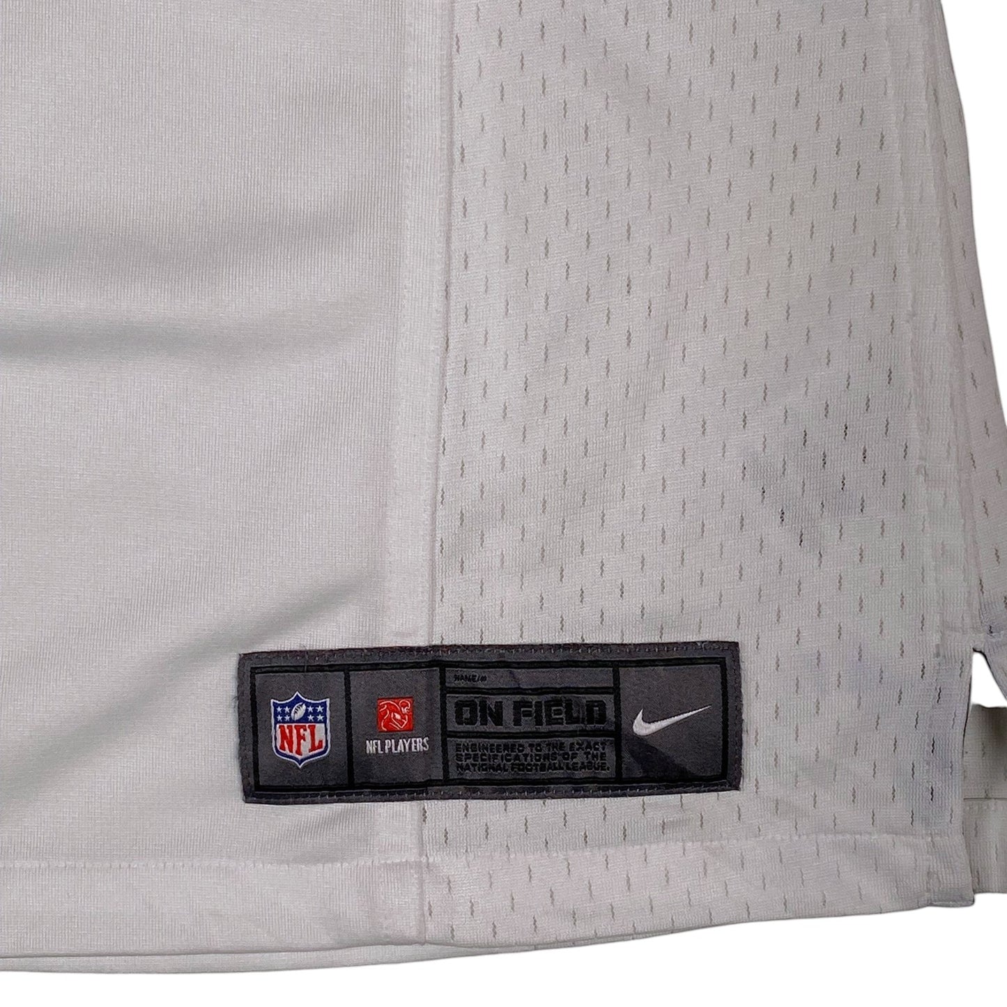 Digg It Thrift & Vintage white Nike NFL On Field jersey tag detail with mesh fabric texture