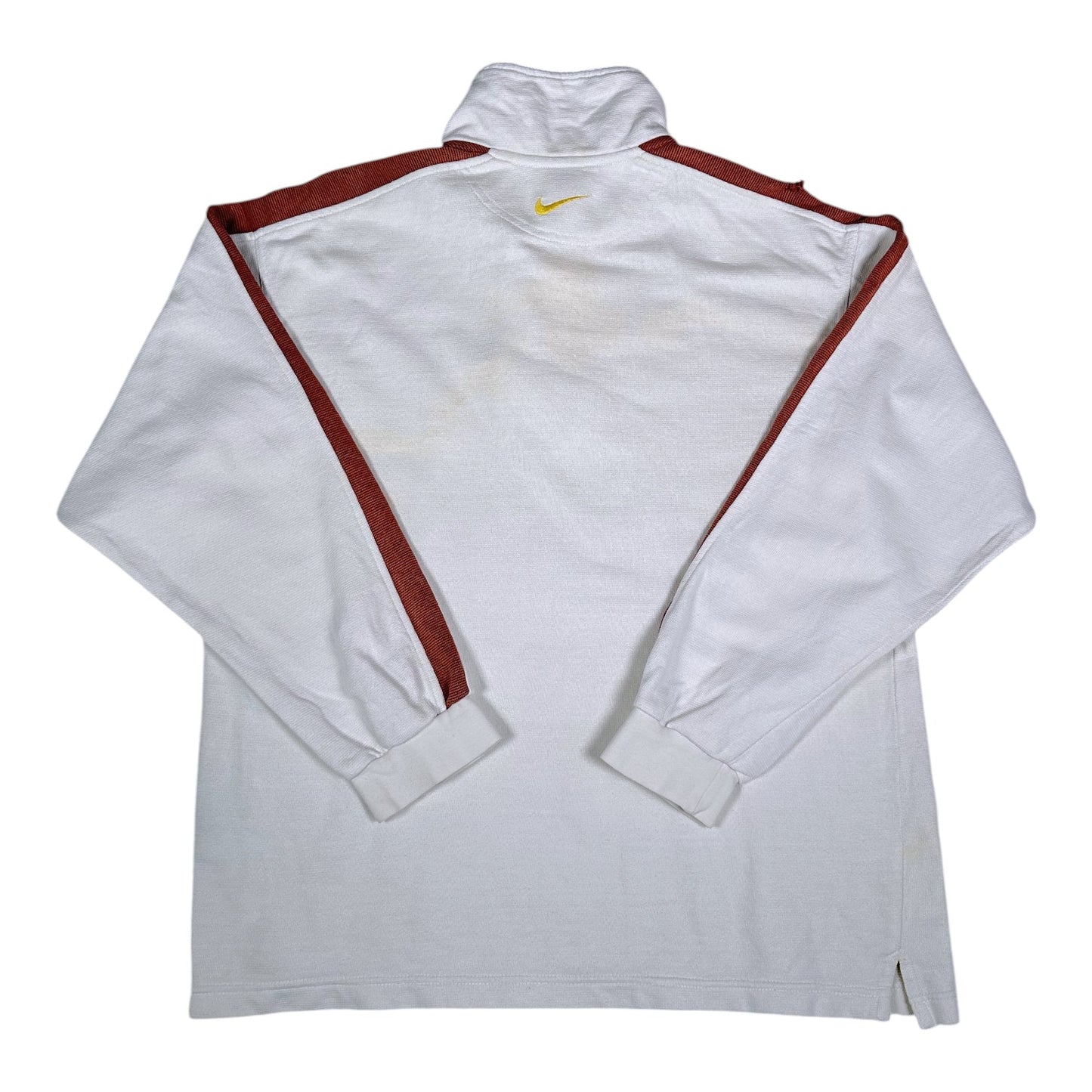 Digg It Thrift & Vintage white and brown Nike quarter-zip sweatshirt with tape sleeve detail and back logo