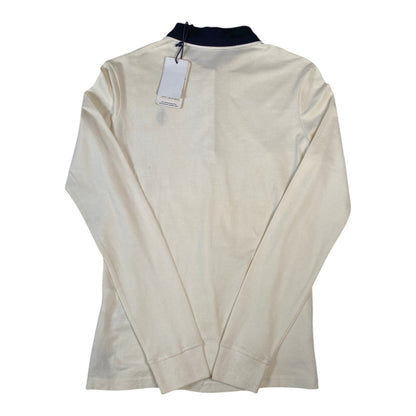 Digg It Thrift & Vintage off-white long sleeve polo shirt with dark collar and original tags, back view