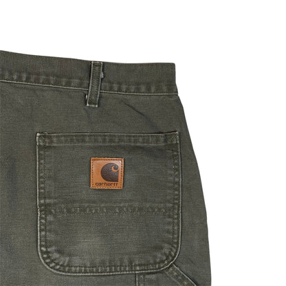 Digg It Thrift & Vintage olive green Carhartt canvas duck carpenter shorts with leather logo patch on back pocket