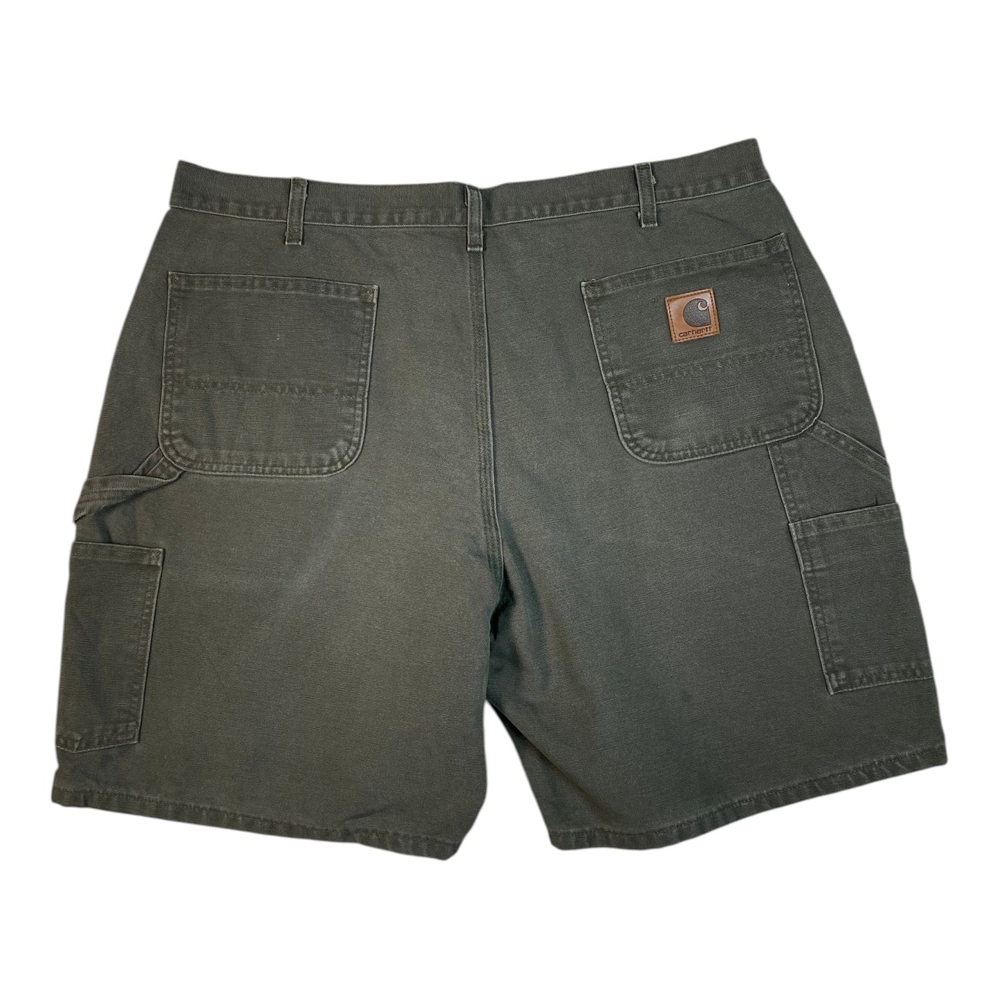 Digg It Thrift & Vintage olive green Carhartt canvas duck carpenter shorts with back pockets and logo patch