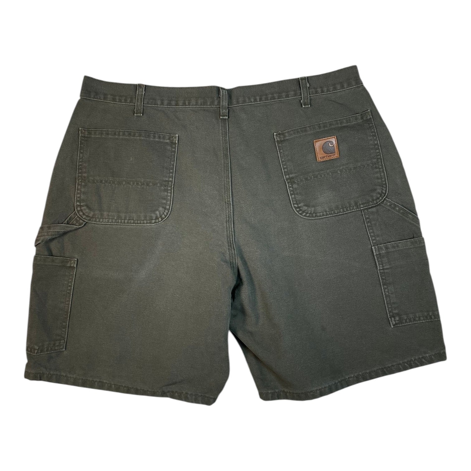 Digg It Thrift & Vintage olive green Carhartt canvas duck carpenter shorts with back pockets and logo patch