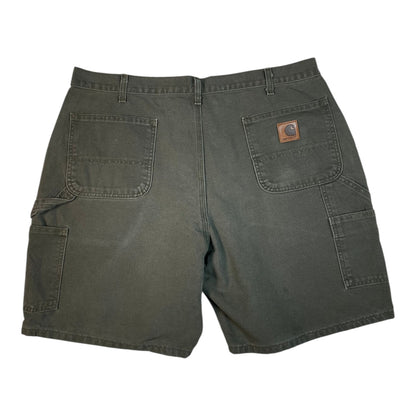 Digg It Thrift & Vintage olive green Carhartt canvas duck carpenter shorts with back pockets and logo patch