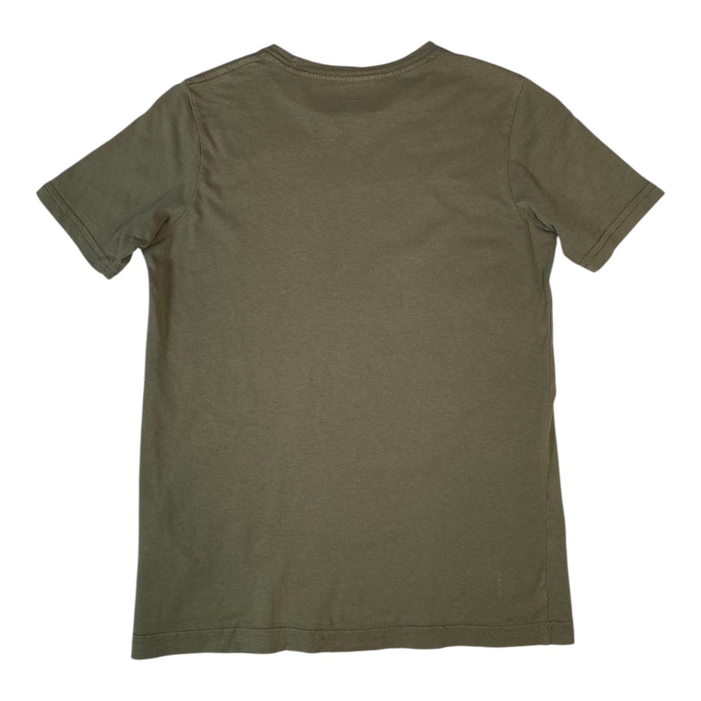 Back view of a plain olive green Quiksilver t-shirt from Digg It Thrift & Vintage, size small.