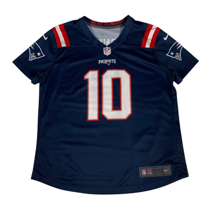 Digg It Thrift & Vintage navy blue New England Patriots Mac Jones NFL jersey with number 10, size large fits medium