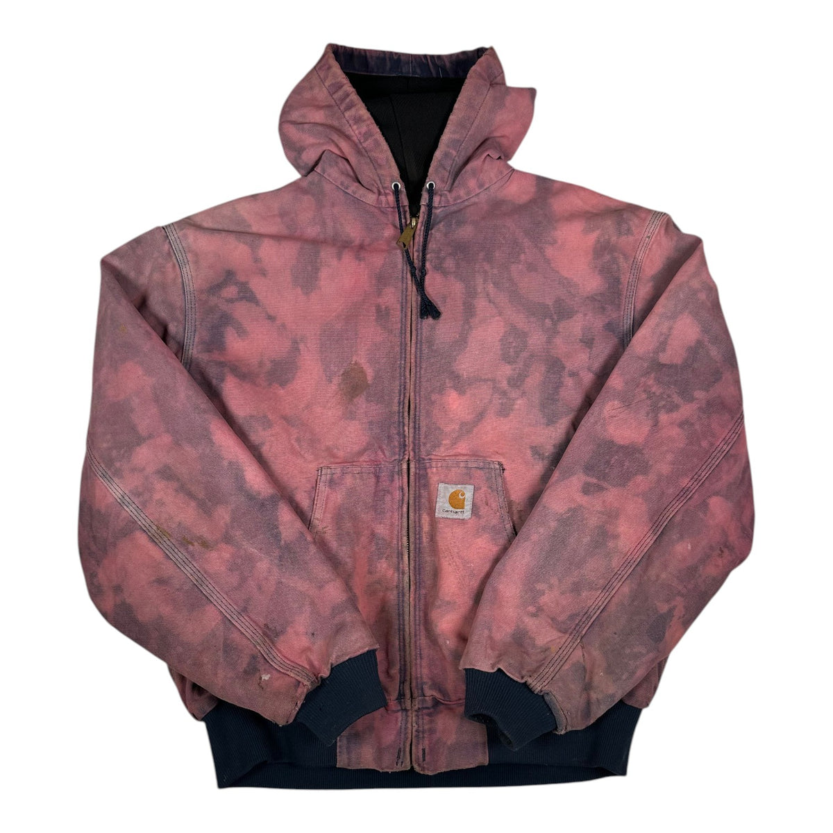 Digg It Thrift & Vintage custom bleached pink acid wash Carhartt duck canvas active jacket with black ribbed trim