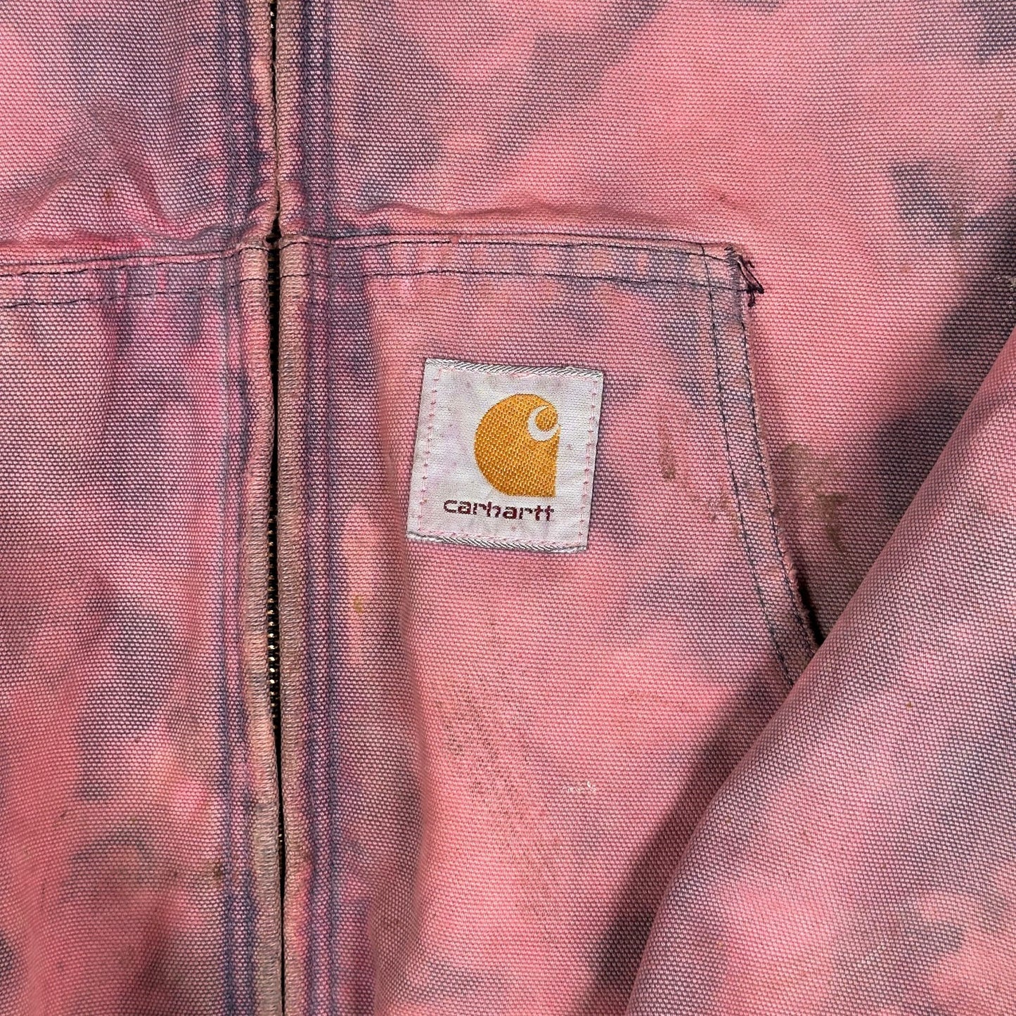 Digg It Thrift & Vintage custom pink acid wash Carhartt duck canvas active jacket with logo patch