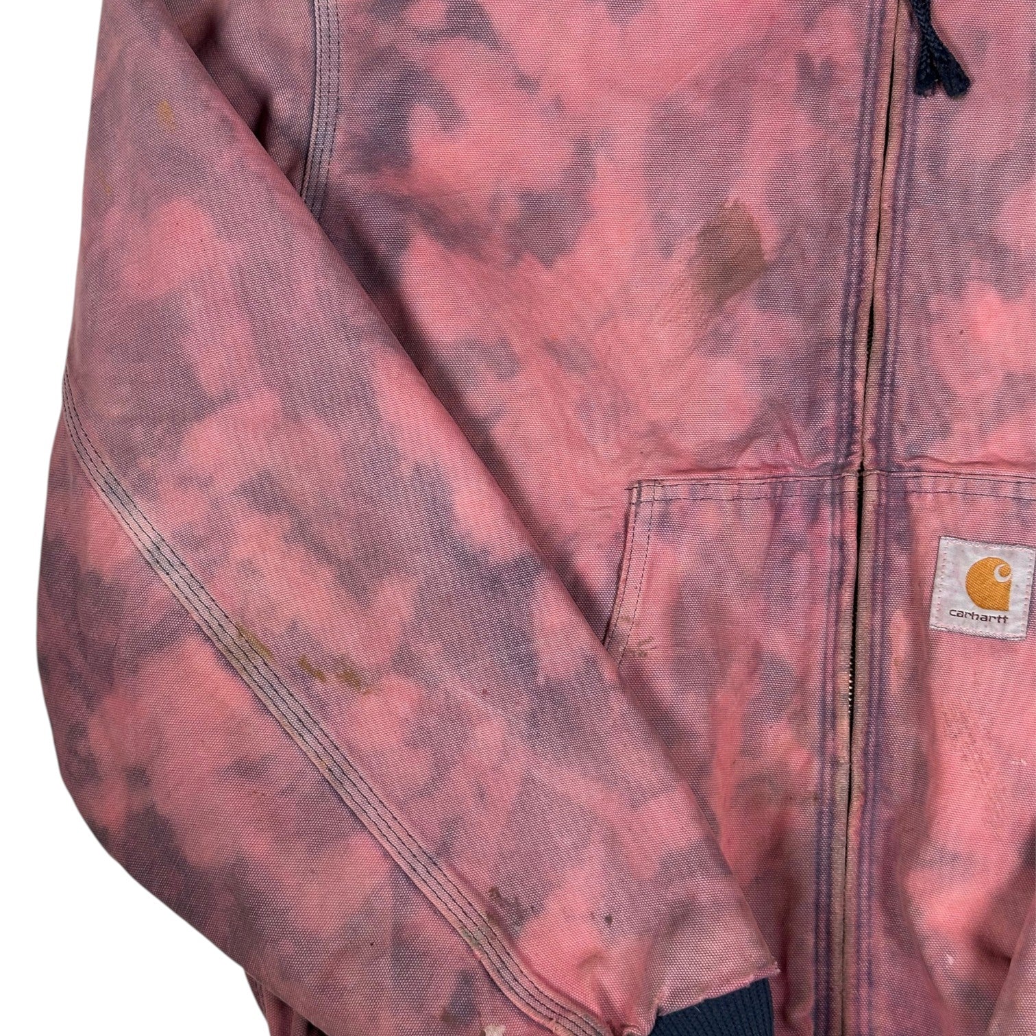 Digg It Thrift & Vintage custom pink acid wash Carhartt duck canvas active jacket with zip front and logo patch