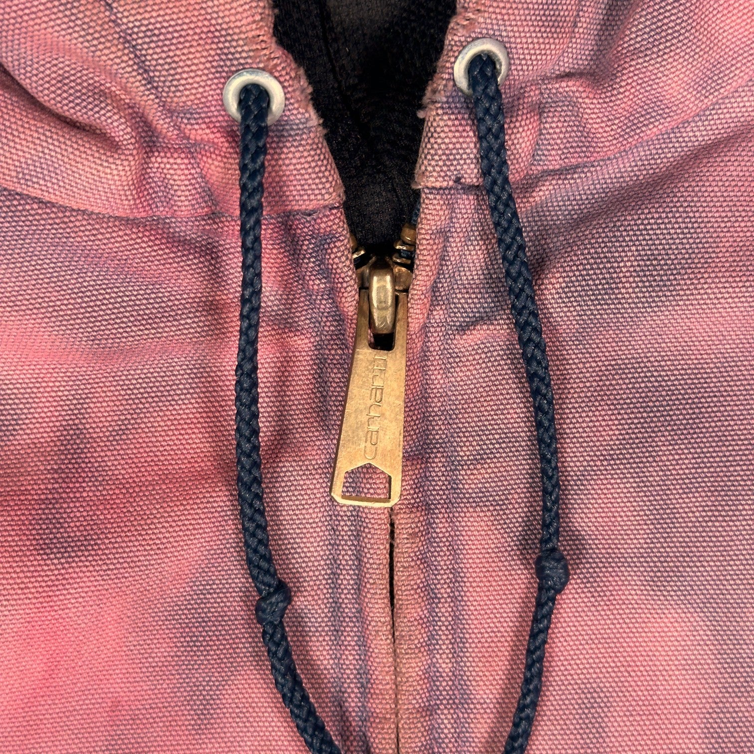 Digg It Thrift & Vintage custom bleached pink acid wash duck canvas Carhartt active jacket with brass zipper detail