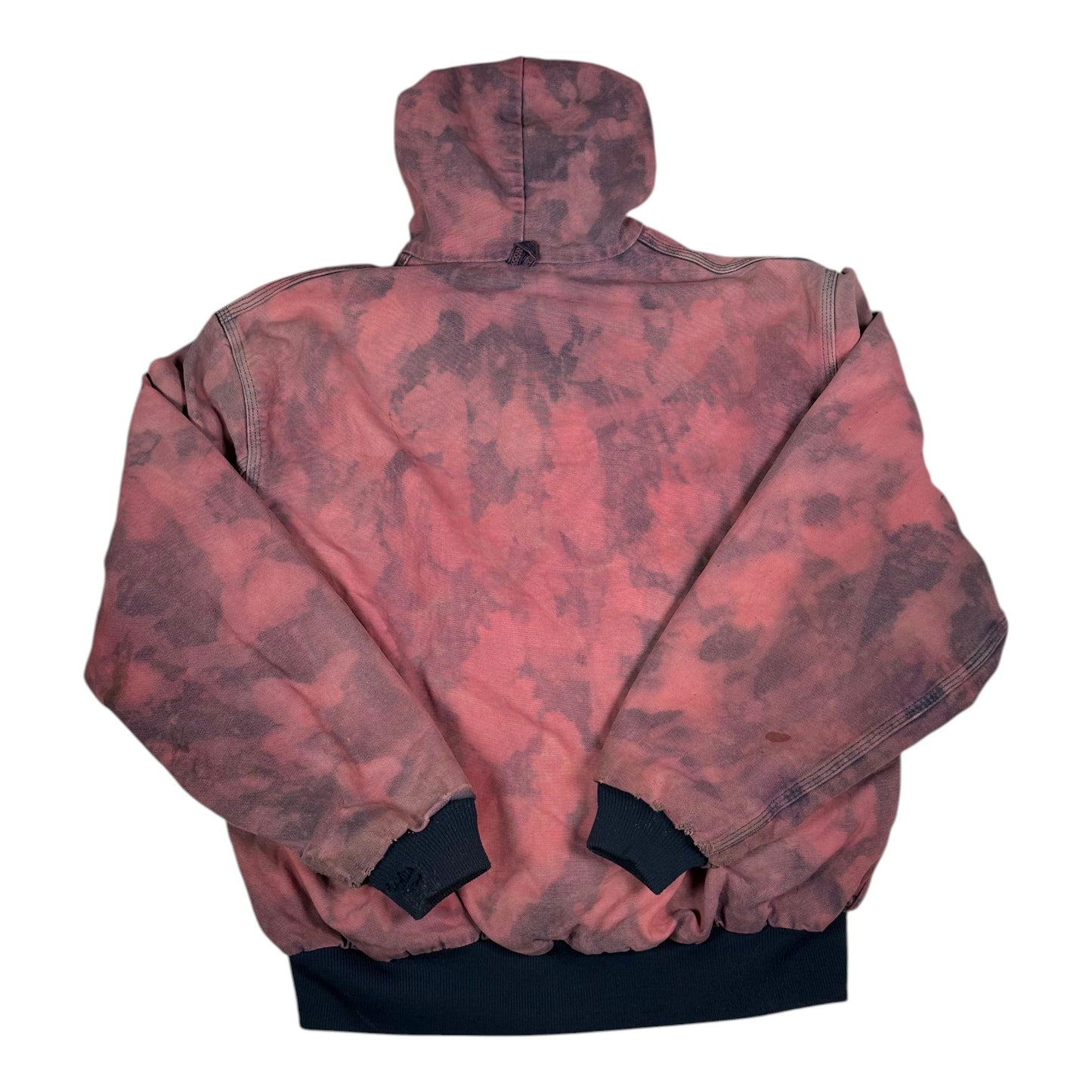Digg It Thrift & Vintage custom bleached pink acid wash duck canvas active jacket with hood and ribbed cuffs