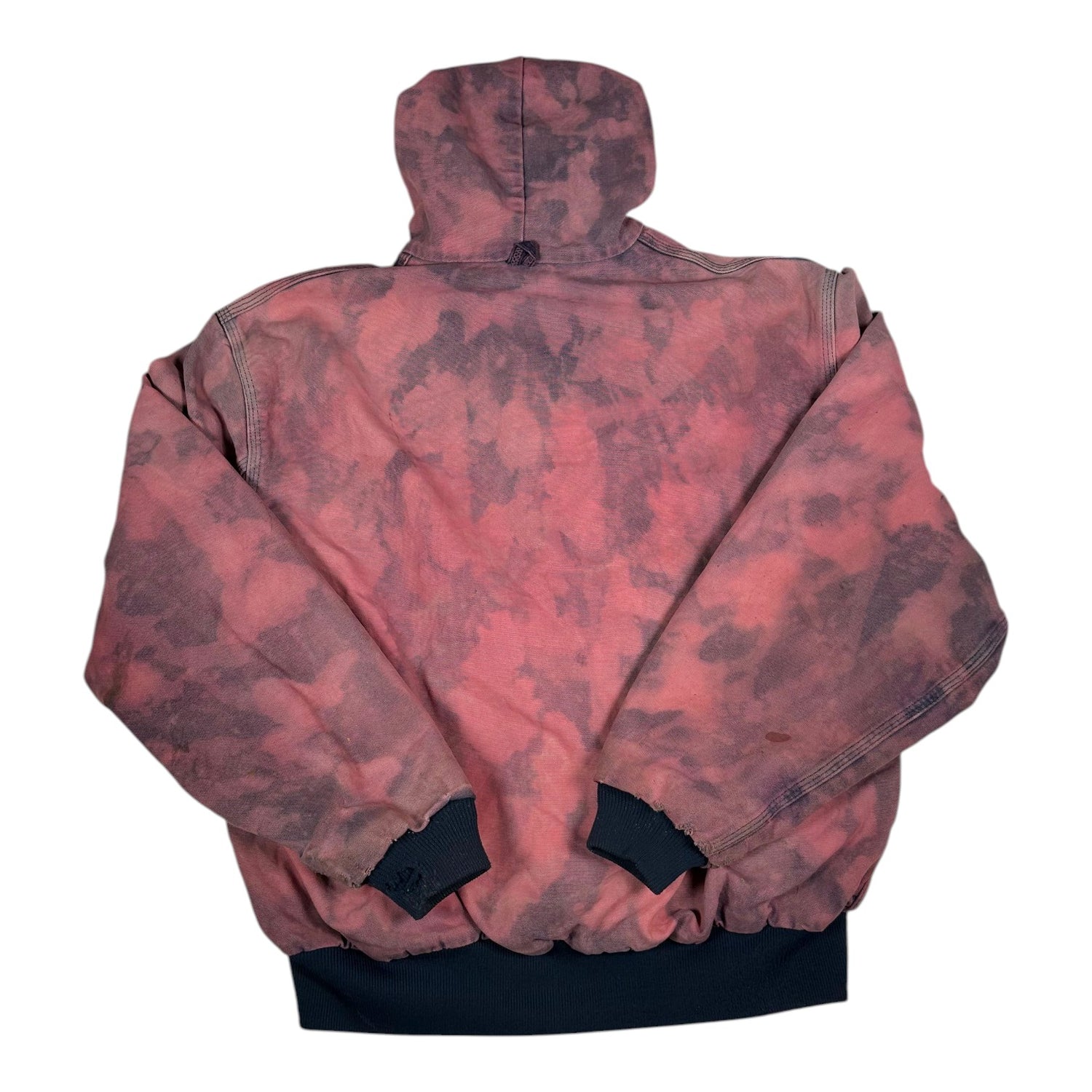 Digg It Thrift & Vintage custom bleached pink acid wash duck canvas active jacket with hood and ribbed cuffs