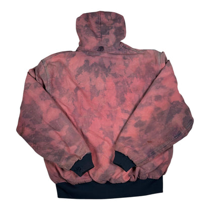 Digg It Thrift & Vintage custom bleached pink acid wash duck canvas active jacket with hood and ribbed cuffs