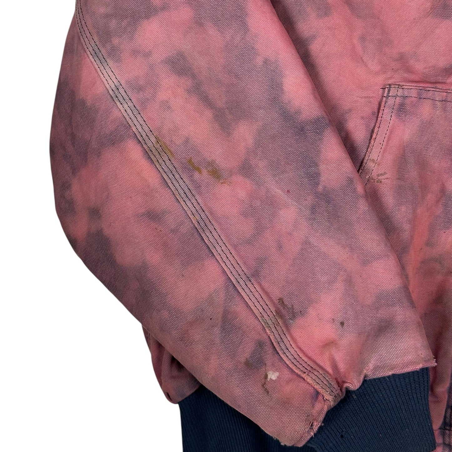 Digg It Thrift & Vintage custom bleached pink acid wash duck canvas active jacket sleeve detail