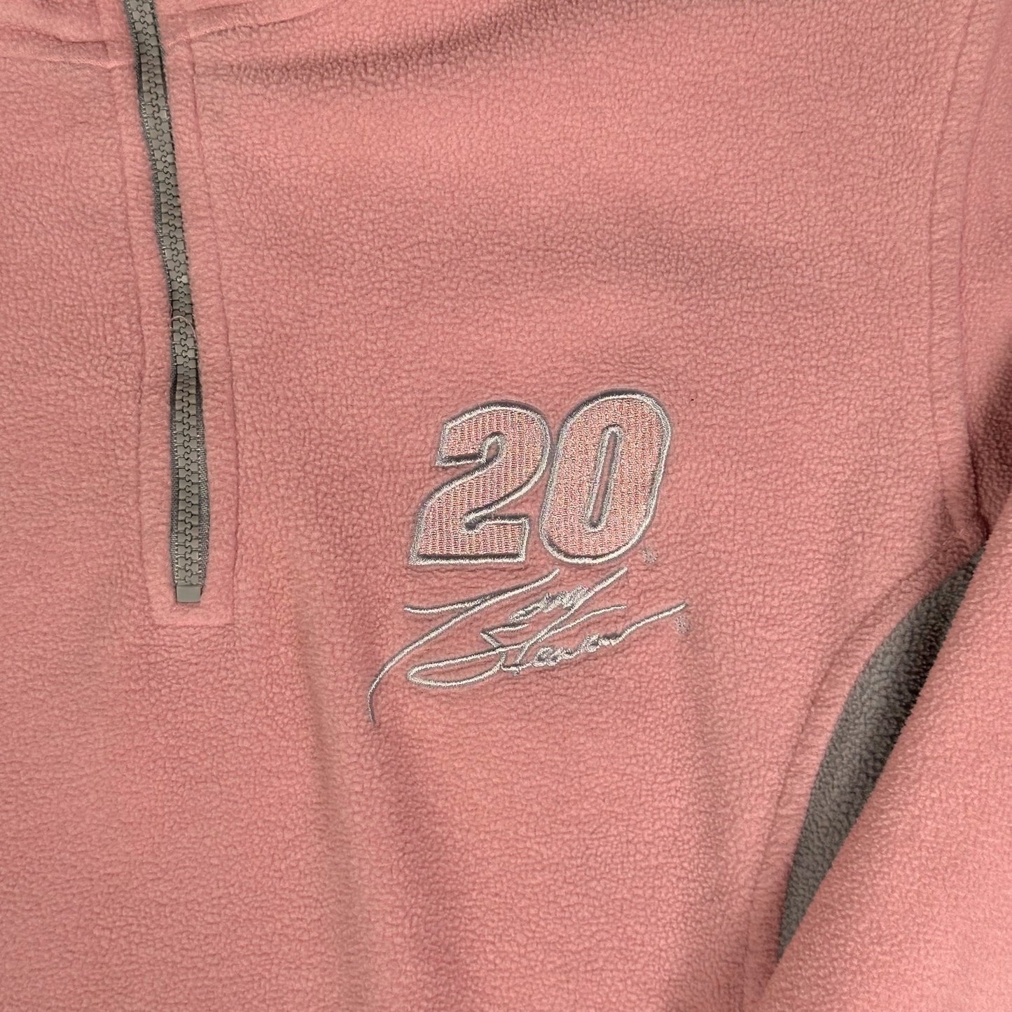 Digg It Thrift & Vintage pink NASCAR Tony Stewart fleece quarter-zip sweater with embroidered number 20 and signature