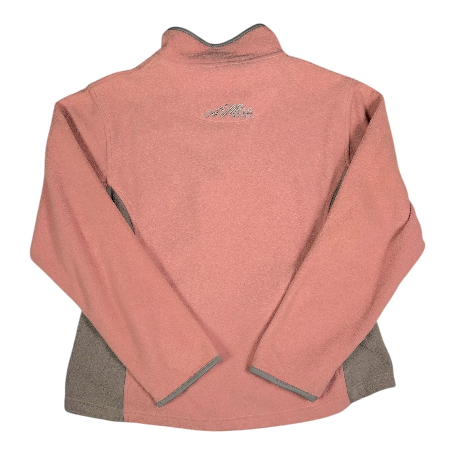 Digg It Thrift & Vintage pink NASCAR Tony Stewart fleece quarter-zip sweater with grey side panels, back view