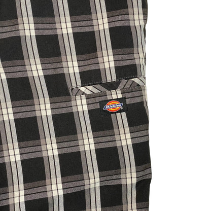 Digg It Thrift & Vintage black and white plaid Dickies shorts with a rear pocket and logo patch