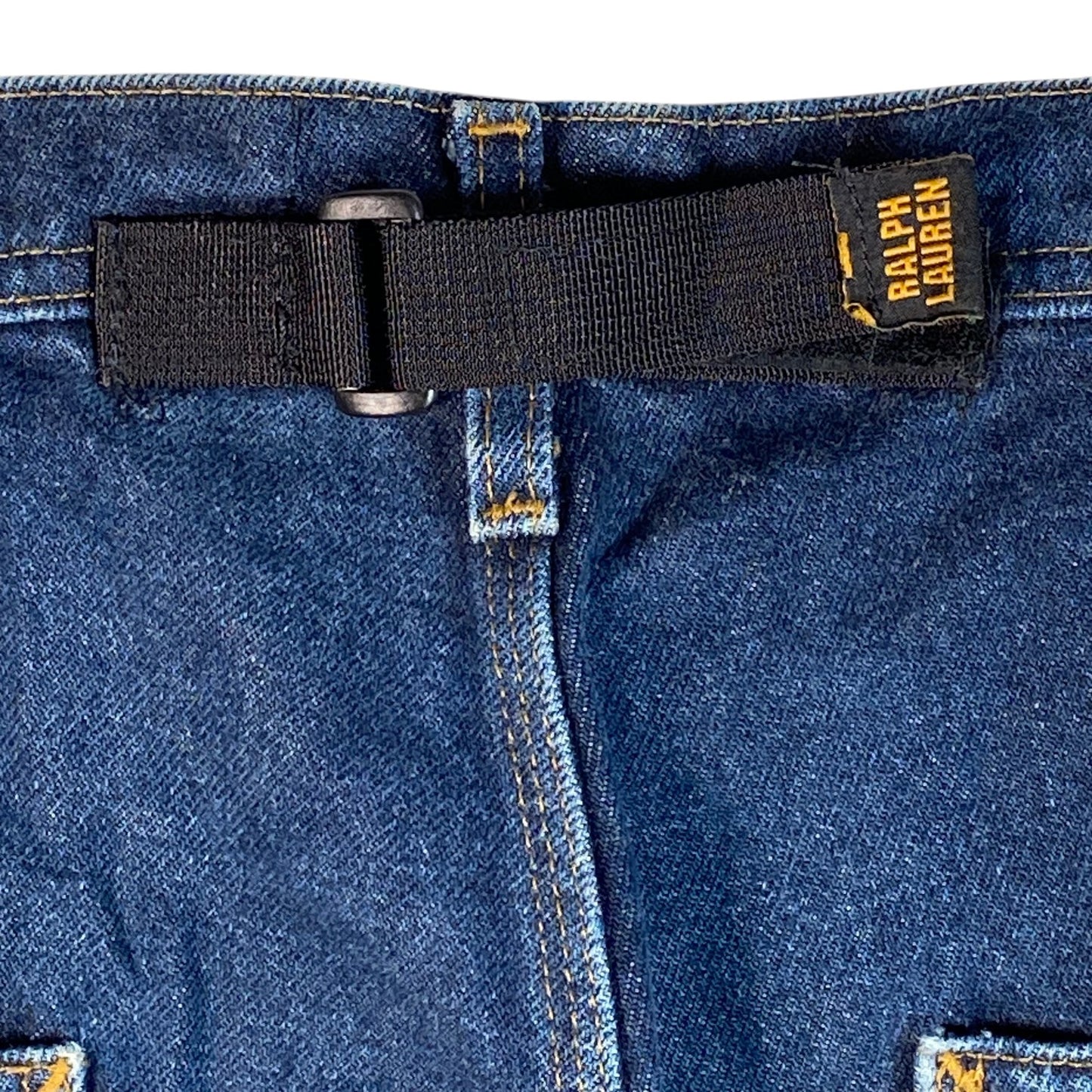 Digg It Thrift & Vintage Polo Ralph Lauren baggy denim shorts featuring a black velcro back strap with logo tab