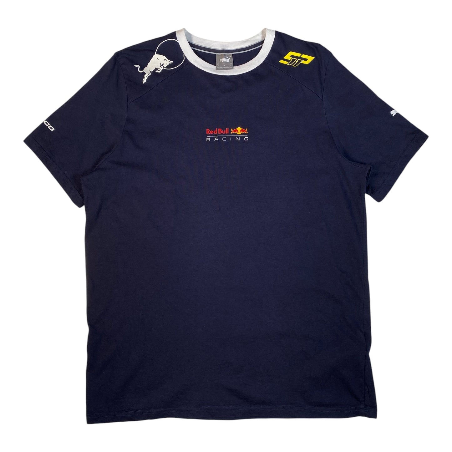 Digg It Thrift & Vintage navy Puma Red Bull Racing F1 t-shirt with Sergio Checo Perez SP branding and white collar