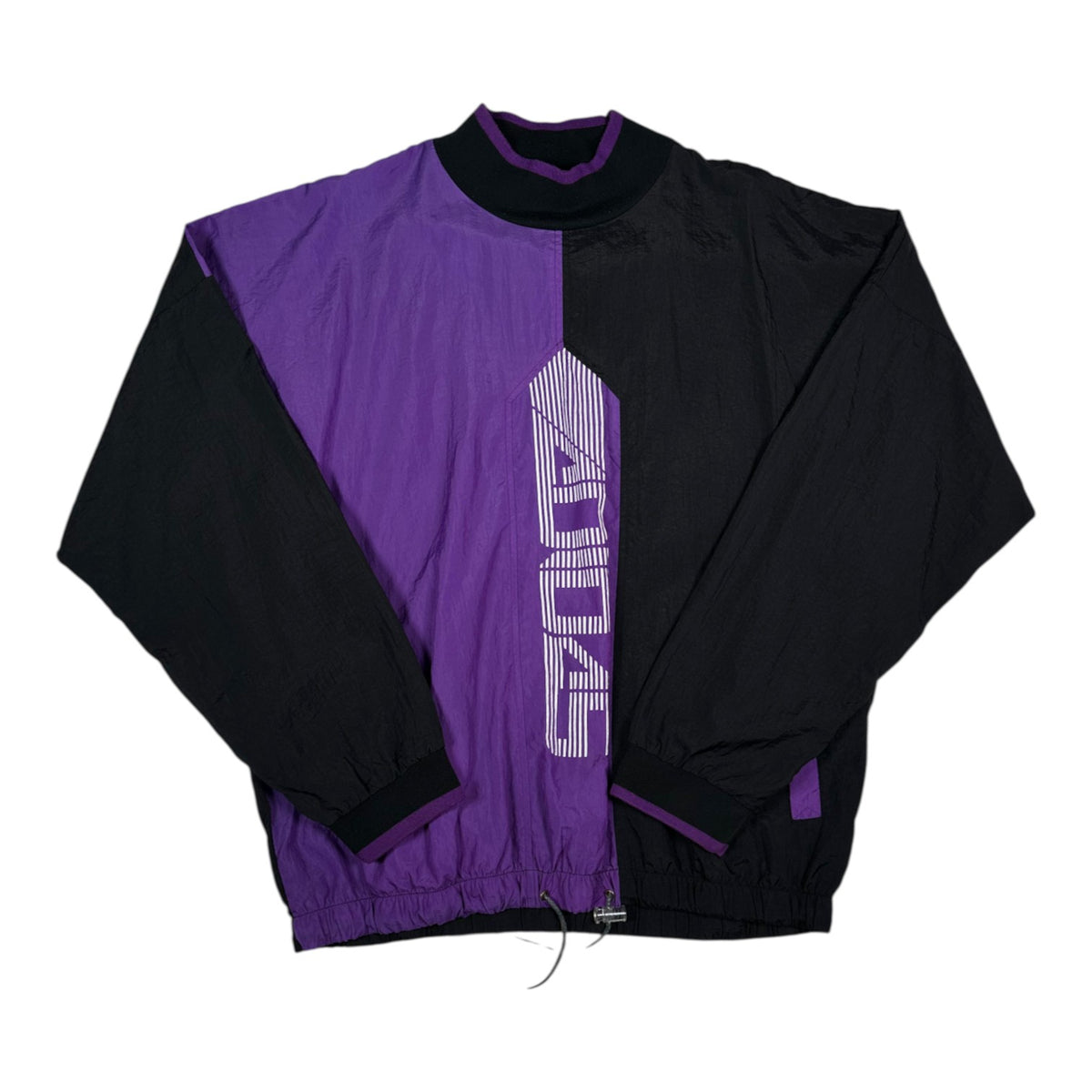 Digg It Thrift & Vintage purple and black colorblock windbreaker pullover with vertical Adidas logo graphic
