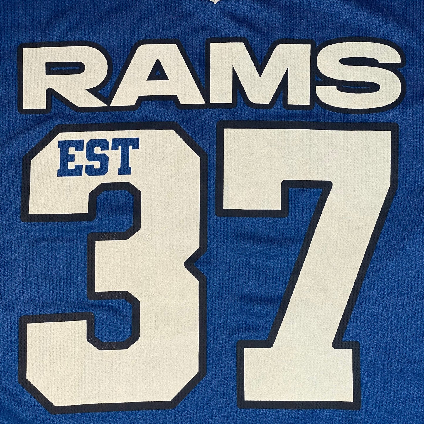 Digg It Thrift & Vintage blue NFL Los Angeles Rams jersey with white 37 and EST graphic print