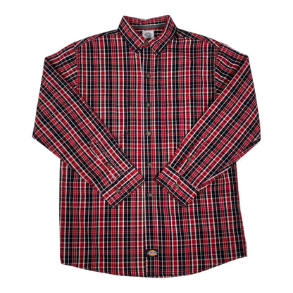 Digg It Thrift & Vintage red and black plaid long sleeve Dickies work shirt with button-down front in size medium