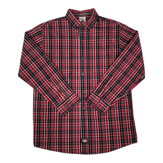 Digg It Thrift & Vintage red and black plaid long sleeve Dickies work shirt with button-down front in size medium