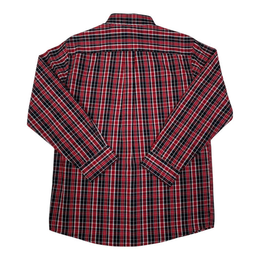 Digg It Thrift & Vintage Dickies red and black plaid long sleeve work shirt, back view, size medium