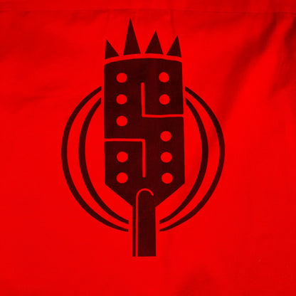 Digg It Thrift & Vintage red Dickies work shirt featuring a black graphic print of a stylized crown and domino