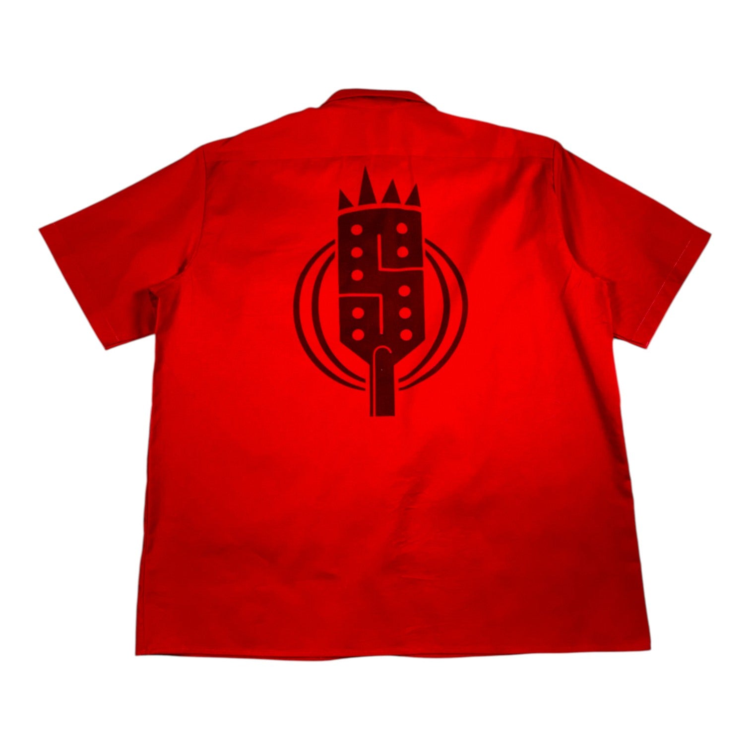 Digg It Thrift & Vintage red Dickies short sleeve work shirt with a black graphic print on the back