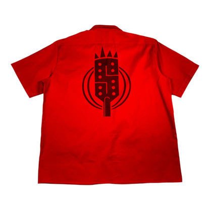Digg It Thrift & Vintage red Dickies short sleeve work shirt with a black graphic print on the back