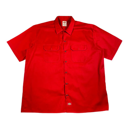 Digg It Thrift & Vintage red short sleeve Dickies work shirt with button-down front and dual chest pockets