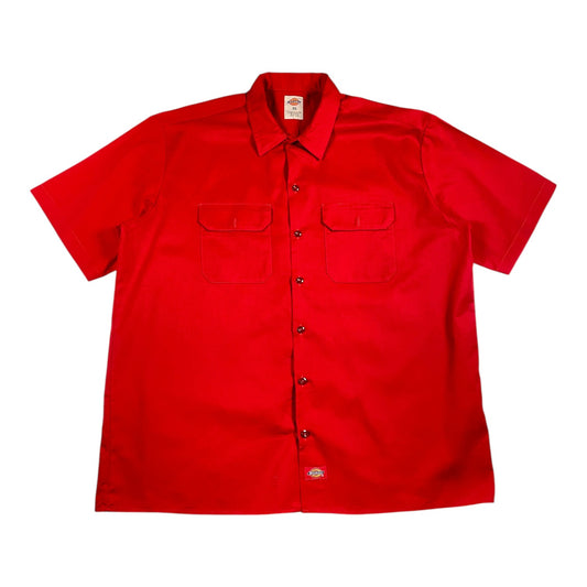 Digg It Thrift & Vintage red short sleeve Dickies work shirt with button-down front and dual chest pockets