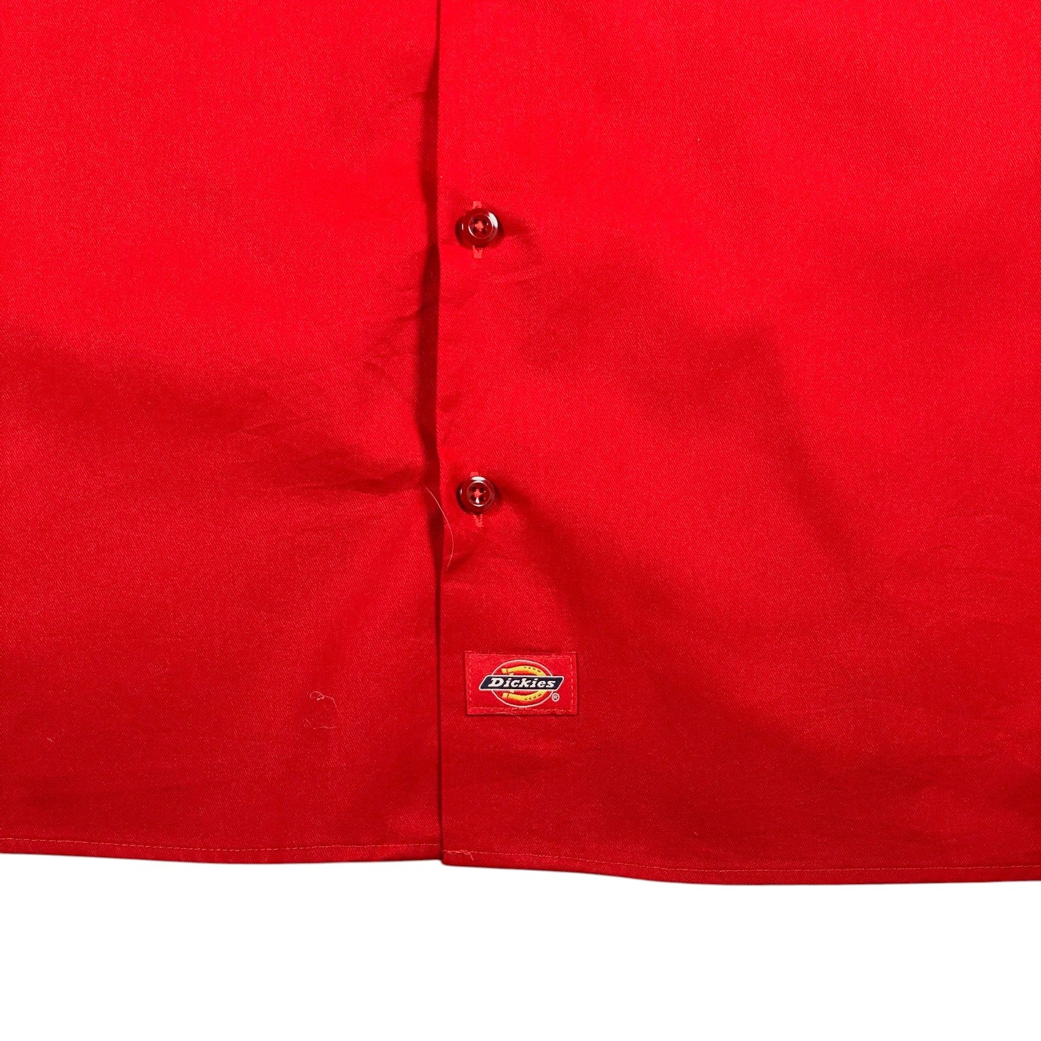 Digg It Thrift & Vintage red Dickies short sleeve work shirt with button-down front and logo patch